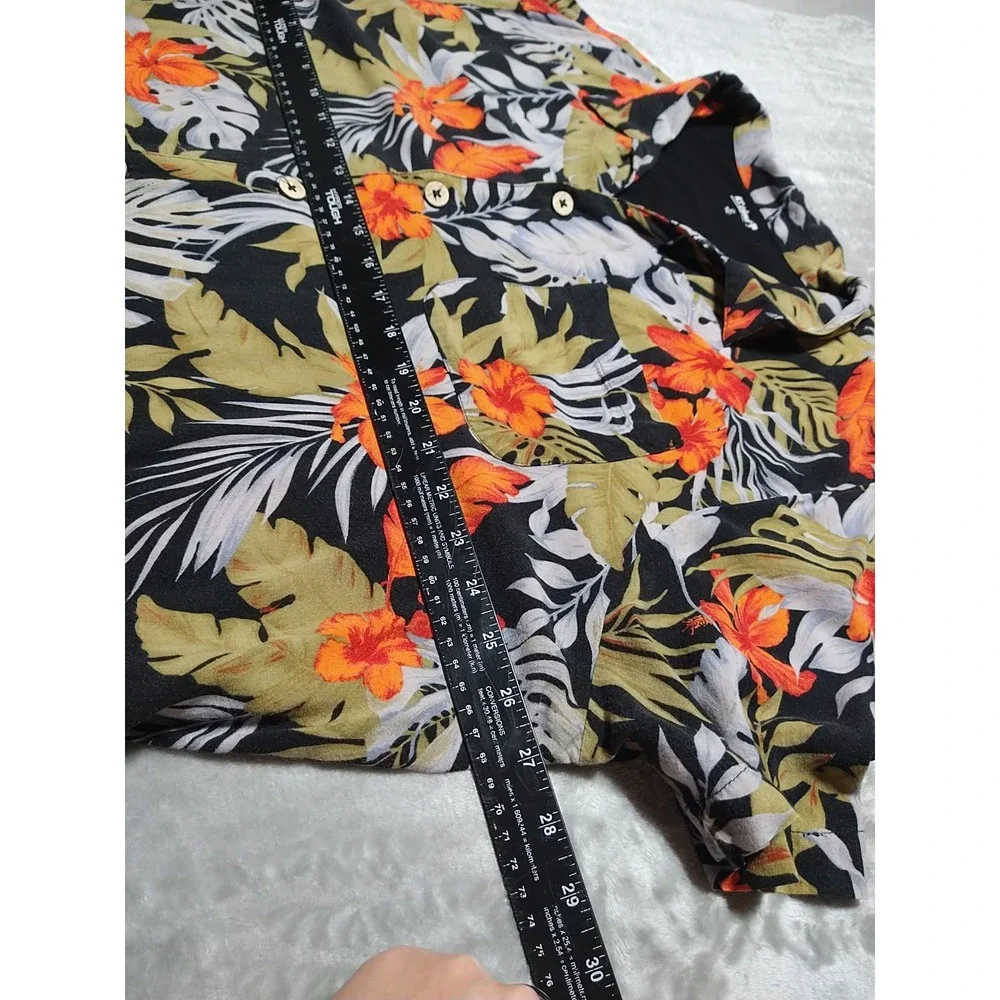 KC Island Hawaiian Shirt Men‎ 2XL Black Floral Tropical Vacation Button Up